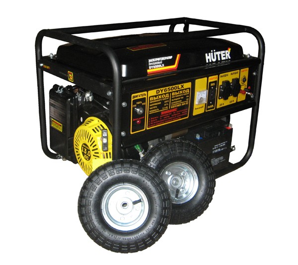 Бензиновый генератор с электростартером и колесами Huter DY6500LX